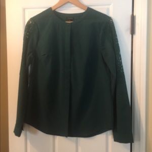 Talbots green long-sleeved blouse with lace